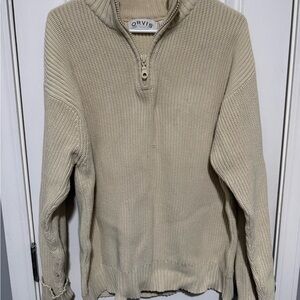 Orvis Men's Zip-Neck Knit Sweater in Light Beige
